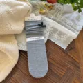 Calzini grigi medi da donna autunno inverno con risvolto e fiocco, morbidi e caldi. - Taglia unica / Grigio Coreano