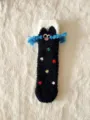 Fluffy coral fleece winter socks with funny 3D braided hair embroidery thick warm home socks. - One Size / Black Cat