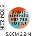 Vue détaillée d'un patch brodé rond motivant avec un design de citation inspirante. - Style ALWAYS REMEMBER WHY YOU STARTED (W25HD-125-15)