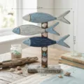 Decorazione da scrivania in legno di pesce mediterraneo, statuetta di arredamento costiero. - Piccolo Ornamento di Pesce HY080 Invecchiato