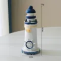 Faro nautico in legno decorazione da tavola blu e bianco 15 cm altezza articolo - Stile timone / bianco-blu
