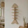 Mensola da parete in legno a lisca di pesce organizer con tabella delle taglie chiara - Scaffale per Pesce Piatto (Universale) / Colore legno