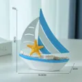 Mediterranean style wooden sailboat model desktop decoration with starfish and rope design. - Light Blue Starfish