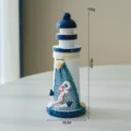 Faro in legno nautico decorazione da scrivania stile mediterraneo blu bianco 15cm - Stile ancora / bianco-blu