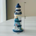 Statuetta di faro nautico in legno, decorazione da tavola costiera blu e bianca, altezza 15 cm. - Stile Veliero / bianco-blu