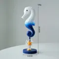 Statuetta decorazione da tavolo cavalluccio marino nautico con stella marina e base di corallo - Ornamento Cavalluccio Base Blu Scuro