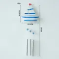 Campanello di vento a barca a vela stile mediterraneo decorazione murale con tubi metallo. - Blu con Perline Blu