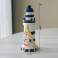 Faro da tavolo in legno nautico, decorazione a strisce blu e bianche 15cm - Stile Pesce / bianco-blu