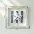 Decorazione murale con stella marina mediterranea in legno quadrato appendere casa mare - Stella marina / Cornice in legno quadrata 25x25cm / bianco-blu