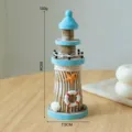Decorazione da scrivania per faro in legno in stile mediterraneo altezza 19cm - Faro con Salvagente