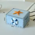 Mediterranean style wooden storage box with starfish and lifebuoy decor for desktop home use. - Life Ring / Light Blue