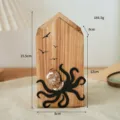 Wooden house shape pen holder with cute octopus design, perfect desktop storage organizer. - Large Octopus Pine Pen Holder
