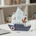 Modello di barca a vela in legno mediterraneo ornamento da scrivania tema spiaggia oceano - Piccola Barca a Vela Inglese Bifacciale Ancora