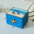 Scatola portaoggetti in legno stile mediterraneo con motivo spiaggia e stella marina per gioielli. - Stella marina / Blu scuro