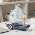 Ornamento modello barca a vela in legno stile mediterraneo, decorazione da scrivania. - Grande Barca a Vela Inglese Bifacciale Stella Marina