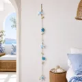 Mediterranean style star shell photo hanging wall decor with wooden clips length 90cm - Starfish and Two Blue Starfish Photo Clip