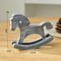 Wooden rocking horse figurine tabletop ornament vintage gray home decor small size 9.5cm - Blue Gray