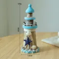 Ornamento per faro in stile mediterraneo in legno decorazione da tavolo blu bianco 19cm. - Faro stella marina