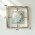 Mediterranean wooden shell wall hanging decor, blue and white rustic 25x25cm style. - Shell / Square Wood Frame 25x25cm / Vintage Color
