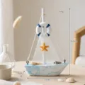 Modello di barca a vela in legno blu e bianco mediterraneo decorazione da scrivania ornamento - Piccola Barca con Salvagente Blu