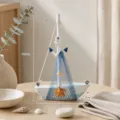 Modello di barca a vela in legno blu e bianco mediterraneo decorazione scrivania con ancora - Piccola Barca Ancora di Ferro
