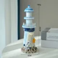 Decorazione di faro in legno mediterraneo, decoro da scrivania costiero con rete 22cm - 22 Stile Ancora Faro Blu Lavato
