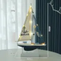 Coastal style LED wooden sailboat model ornament tabletop home decor gift display - Medium Fish LED Sailboat