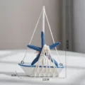 Petit voilier en bois bleu et blanc décoration de table marine avec étoile de mer 16.5cm - Petit Navire 17cm Style Étoile de Mer