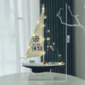 Nautical wooden sailboat model with LED lights, marine style tabletop decor ornament for home. - Large Fish LED Sailboat