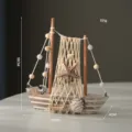 Vintage wooden sailboat model table decor with shells fishnet rustic home ornament 18x16x4cm - Starfish Sailboat / 18cm