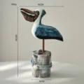 Statua di pellicano in legno decorazione per la casa stile mediterraneo artigianato - Pellicano Blu con Stile Pesce / Blu