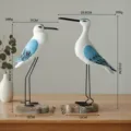 Wooden Long-Legged Seabird Desktop Decor Coastal Nautical Tabletop Ornament Figurine - New Blue Seabird Set