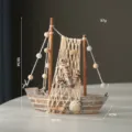 Vintage wooden sailboat model decor, light wood color with seashell net design for home. - Iron Anchor Sailboat / 18cm