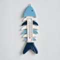 Mediterranean wooden fish bone thermometer hanging decor coastal wall art plaque 29cm - Blue and White Fish Bone Thermometer