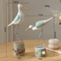 Retro long-legged seagull desktop wooden ornament ocean style home decor figurine set - New Green Tree Stump Bird Set