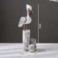 Statua di pellicano in legno su ceppo, ornamento artigianale di arredamento in stile mediterraneo. - Set di Statuette di Uccelli di Tre / Giallo Chiaro Vintage