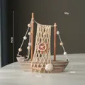 Vintage wooden sailboat model ornament with fishing net and seashell decor, 18x16cm desktop. - Steersman Sailboat / 18cm