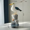 Mediterranean wooden seagull sculpture figurine marine nautical desktop home decor ornament - 3 Pcs Blue Seabirds on Log