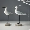 Vintage long-legged seabird wooden desktop decor, ocean style seagull animal figurine ornament - Grey and White Bird Ornament Set