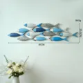 Mediterrane hölzerne Fische Wanddeko handgemachte 3D Hängeornamente für Zuhause Restaurant 81cm - Großer Fischschwarm Wandbehang / Hellblau