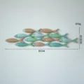 Decorazione murale pesci in legno, banco di pesci retro artigianale da parete, 81x20.5cm, 970g - Appeso a Parete Grande con Banco di Pesci / Verde Retrò
