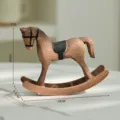 Nordic retro wooden rocking horse figurine desktop decoration, vintage pony ornament craft. - Distressed Yellow Horse Black Back