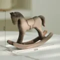 Wooden rocking horse figurine tabletop decoration Nordic retro home craft ornament 13x3.5x10cm - Distressed Light Beige Grey Horse