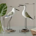 Wooden seagull bird ornament set ocean style desktop decor with metal legs for home interior - Round Carved Yellow and White Bird Set