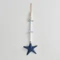 Decorazione murale da appendere in legno stile mediterraneo blu bianco con belle perle - Ciondolo a stella marina / Blu scuro