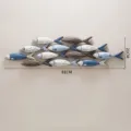 Mediterraneo 3D Legno Pesce Scuola Muro Appendere Decorazione Artigianato Casa Ristorante - Appeso a Parete Grande con Banco di Pesci / Colore Antico