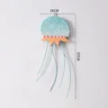 Blauwe en oranje kwal wanddecoratie, creatief hangend ornament van hout en ijzer. - Kwal Hanger / Hemelsblauw