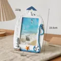Cornice portafoto stile marino mediterraneo a forma di barca con faro e decorazioni. - Cornice a Forma di Barca 6 Pollici Stile Faro