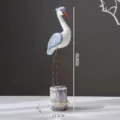 Mediterranean wooden crane bird figurine with metal legs and log base for home decor SKU. - Large Vintage Blue Seabird Ornament