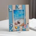 Mediterranean wooden photo frame 6 inch desktop decorative ornament with nautical beach theme. - 6-Inch Retro Blue Helmsman Vertical
